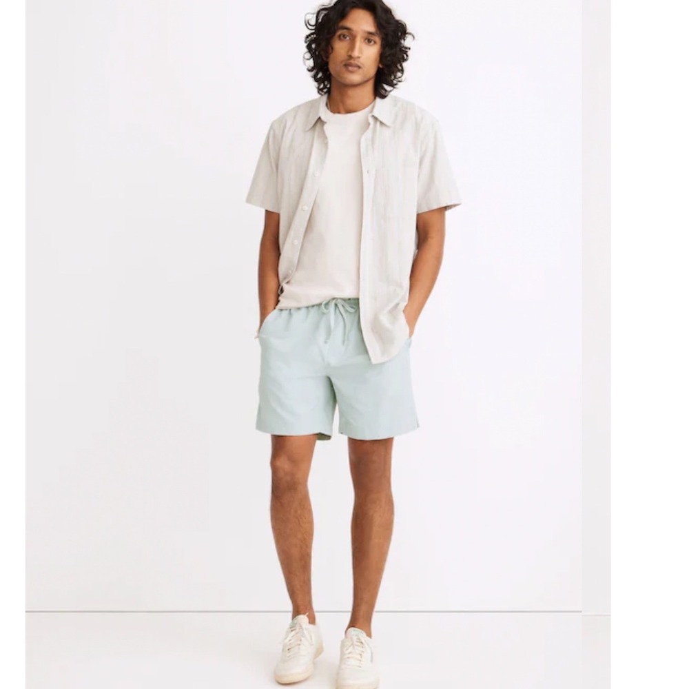 Madewell Mens Pull-On Ripstop Shorts Light Green Grey Elastic Waist Medium M